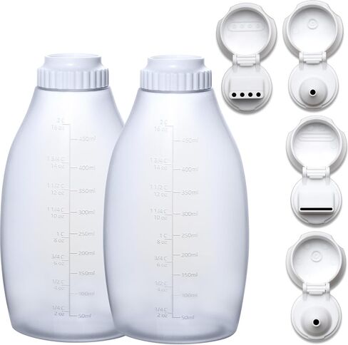 Condiment & Sauce Squeeze Bottles - 2-Cup, 4 Unique Nozzles (2-Pk) in Kuwait