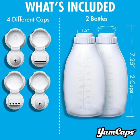 Condiment & Sauce Squeeze Bottles - 2-Cup, 4 Unique Nozzles (2-Pk) in Kuwait