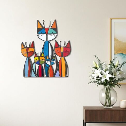 Lonxio Metal Cat Wall Art Decor - Colorful Mid Century Wall Sculpture for Cat Lovers, Perfect for Bathroom, Living Room, Kitchen, Office (Classic) in Saudi Arabia