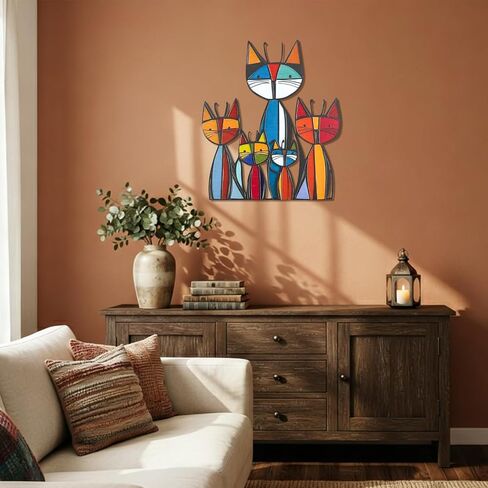 Lonxio Metal Cat Wall Art Decor - Colorful Mid Century Wall Sculpture for Cat Lovers, Perfect for Bathroom, Living Room, Kitchen, Office (Classic) in Saudi Arabia