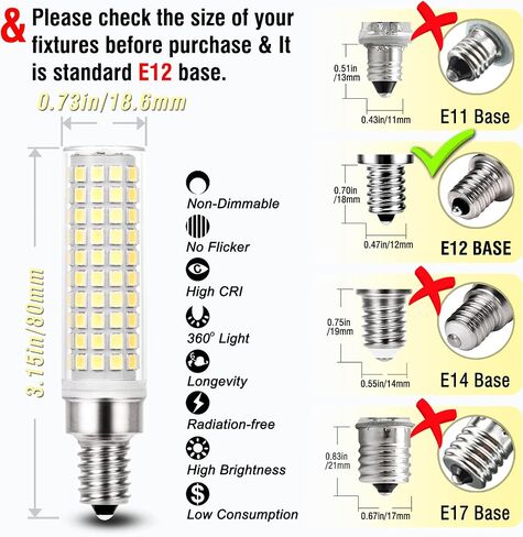 ALIDE E12 10W 6000K LED لمبات الشمعدانات 100W ما يعادل 1200lm 0.73 * 3.15 بوصة، غير قابلة للتعتيم، 5 عبوات in Saudi Arabia