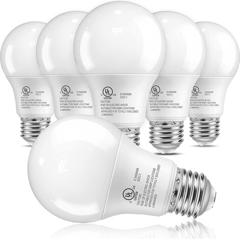 TJOY 6 حزمة مصابيح LED A19، ما يعادل 60 وات، أبيض دافئ ناعم 3000 ك، كفاءة في استخدام الطاقة 9 وات، لمبة LED قياسية بقاعدة E26، 120 فولت، 800 لومن لمصباح داخلي لغرفة النوم، غير قابل للتعتيم، مدرج في قائمة UL in Kuwait