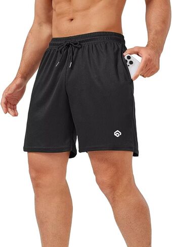 lomsoe Gym Shorts Men 5 Inch Quick Dry Mesh Shorts Men Lightweight Training Athletic Running Shorts with Pockets- L- Black in Kuwait