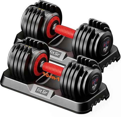 25/55LB Adjustable Dumbbell Set,10 in 1 Free Weights Dumbbell with Anti-Slip Texture Handle,1 Sec Speed Adjustment Men/Women Gym and Home Strength Training Equipment. in Saudi Arabia
