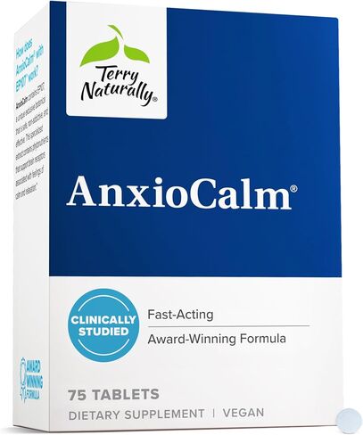 Terry Naturally AnxioCalm - 75 قرصًا - تركيبة سريعة المفعول ولا تسبب النعاس ولا تسبب الإدمان - آمنة للبالغين والأطفال بعمر 4 سنوات فما فوق - غير معدلة وراثيًا - 37 وجبة in Kuwait