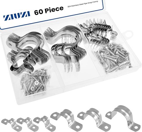 60Pcs Pipe Strap Clamp Assortment Kit with Screws, 304 Stainless Steel 2 Holes U Bracket, 5/16", 3/8", 1/2", 3/4", 1", 1-1/4" for Tube, Conduit & Cable Fixing in Kuwait