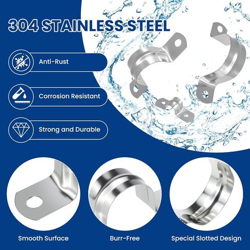 60Pcs Pipe Strap Clamp Assortment Kit with Screws, 304 Stainless Steel 2 Holes U Bracket, 5/16", 3/8", 1/2", 3/4", 1", 1-1/4" for Tube, Conduit & Cable Fixing in Kuwait
