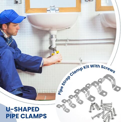 60Pcs Pipe Strap Clamp Assortment Kit with Screws, 304 Stainless Steel 2 Holes U Bracket, 5/16", 3/8", 1/2", 3/4", 1", 1-1/4" for Tube, Conduit & Cable Fixing in Kuwait