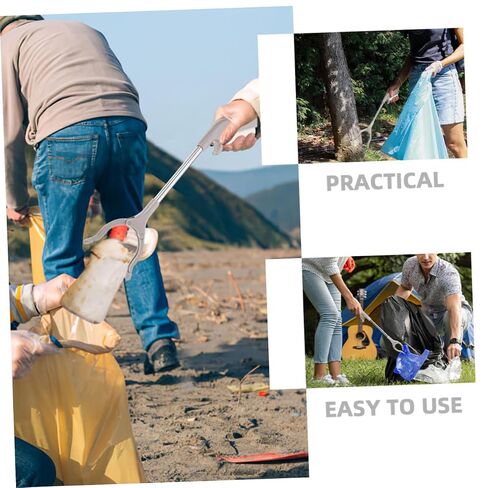 60cm Stainless Steel Garbage Picker Grabber Tool with Plastic Clamp, Outdoor Rubbish Tongs for Waste Collection, Sanitation Worker Handheld Trash Picker in Kuwait