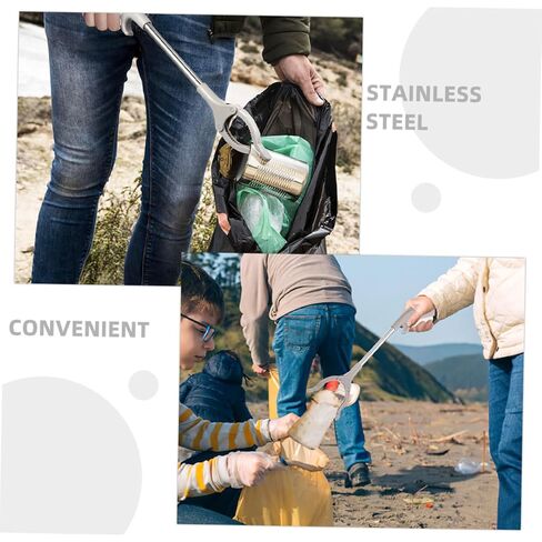 60cm Stainless Steel Garbage Picker Grabber Tool with Plastic Clamp, Outdoor Rubbish Tongs for Waste Collection, Sanitation Worker Handheld Trash Picker in Kuwait