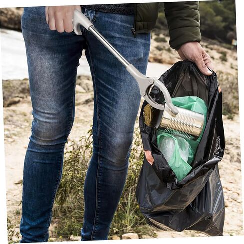 60cm Stainless Steel Garbage Picker Grabber Tool with Plastic Clamp, Outdoor Rubbish Tongs for Waste Collection, Sanitation Worker Handheld Trash Picker in Kuwait