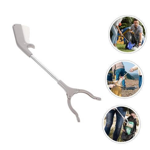 60cm Stainless Steel Garbage Picker Grabber Tool with Plastic Clamp, Outdoor Rubbish Tongs for Waste Collection, Sanitation Worker Handheld Trash Picker in Kuwait