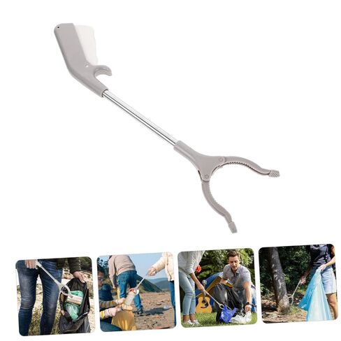 60cm Stainless Steel Garbage Picker Grabber Tool with Plastic Clamp, Outdoor Rubbish Tongs for Waste Collection, Sanitation Worker Handheld Trash Picker in Kuwait