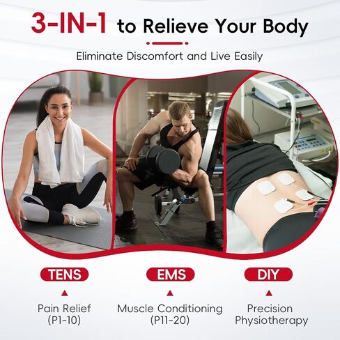 Comfytemp TENS Unit Muscle Stimulator for Pain Relief Therapy, TENS Machine with 20 Modes and DIY, Dual Channel EMS Unit, Electric Pulse Massager for Back, Shoulder, Sciatica, Knee in Kuwait