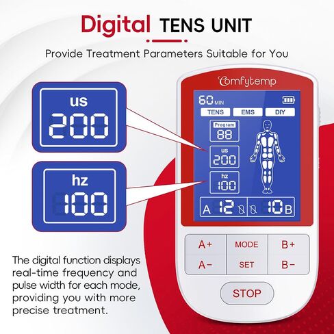 Comfytemp TENS Unit Muscle Stimulator for Pain Relief Therapy, TENS Machine with 20 Modes and DIY, Dual Channel EMS Unit, Electric Pulse Massager for Back, Shoulder, Sciatica, Knee in Kuwait