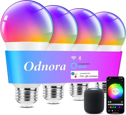 Smart Light Bulbs, Color Changing Light Bulb, Work with Alexa & Google Assistant, RGBWW A19 LED Light Bulbs Dimmable, 2.4GHz WiFi Bluetooth Light Bulb 60W Equivalent, Music Sync, 800LM, 4 Packs in Kuwait