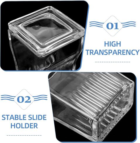 iplusmile 2pcs Lab Glass Staining Jar with Glass Lid Vertical Slide Staining Tank for 5 and 9 Microscope Slides Laboratory Glassware in Kuwait