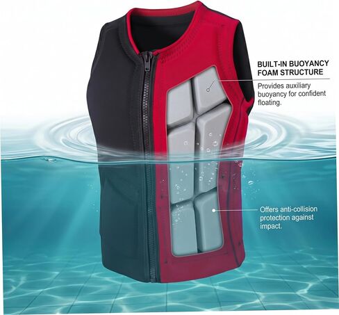 Adult Swim Vest, Float Neoprene Adult Swim Jacket, Buoyant & Impact-Resistant Sleeveless Kayak Vest for Water Sports, Black-red, Size M in Kuwait