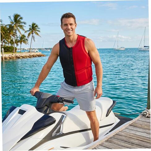 Adult Swim Vest, Float Neoprene Adult Swim Jacket, Buoyant & Impact-Resistant Sleeveless Kayak Vest for Water Sports, Black-red, Size M in Kuwait