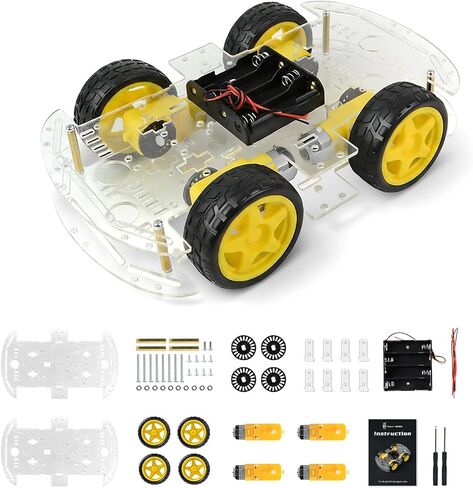 طقم هيكل سيارة روبوت 4WD مع محرك TT، صندوق بطارية، هيكل أكريليك و4 عجلات لمشاريع الروبوتات، هيكل روبوت ذكي، منصة سيارة روبوتات لـ Arduino Raspberry Pi (هيكل روبوت 4WD) in Kuwait