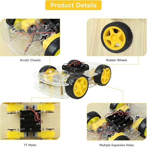 طقم هيكل سيارة روبوت 4WD مع محرك TT، صندوق بطارية، هيكل أكريليك و4 عجلات لمشاريع الروبوتات، هيكل روبوت ذكي، منصة سيارة روبوتات لـ Arduino Raspberry Pi (هيكل روبوت 4WD) in Kuwait