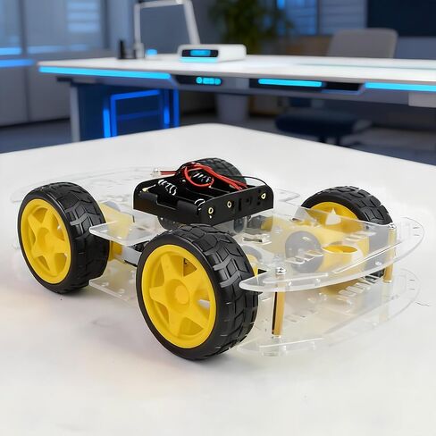 طقم هيكل سيارة روبوت 4WD مع محرك TT، صندوق بطارية، هيكل أكريليك و4 عجلات لمشاريع الروبوتات، هيكل روبوت ذكي، منصة سيارة روبوتات لـ Arduino Raspberry Pi (هيكل روبوت 4WD) in Kuwait