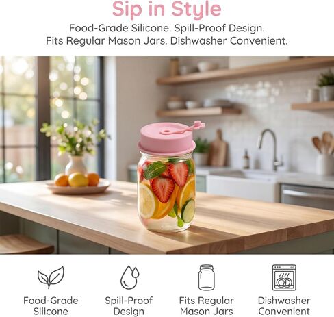 4 Color PCS Silicone Mason Jar Lids Regular & Wide Mouth | built straw hole with flower plug, leak-proof seal, BPA-free safe for coffee, smoothies and daily drink storage in Kuwait