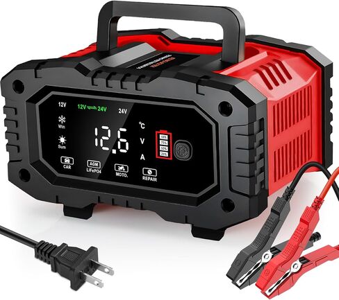 شاحن بطارية 25AMP للسيارة ، مشرف ، 12 فولت/24 فولت LifePo4 حمض الرصاص (AGM/GEL/SLA) شاحن ذكي سليمة ، وضع Starte Booster ، شاحن إصلاح البطارية لإصلاح البطارية لقارب الدراجات النارية للسيارات شاحنة السيارات in Kuwait