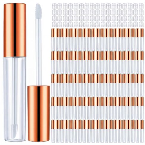Nuanchu 100 Pcs 10 ml Empty Lip Gloss Tubes Clear Mini Refillable Balm Containers Bottles Plastic Lip Gloss Containers with Wand and Rubber Inserts DIY Makeup(Rose Gold) in Saudi Arabia