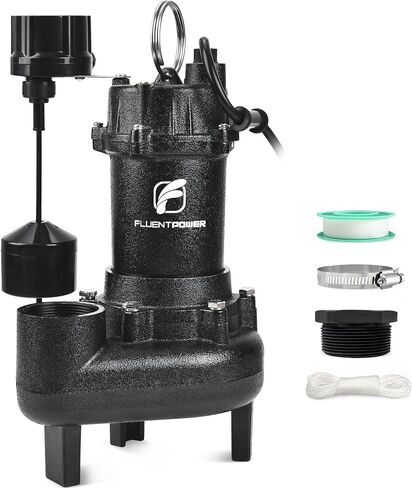 مضخة مياه الصرف الصحي FLUENTPOWER 5000GPH، 3/4HP مضخة مجاري غاطسة لقاذف الحديد الزهر، مع مفتاح تعويم عمودي تلقائي لحوض الصرف الصحي في الطابق السفلي السكني، سلك بطول 10 أقدام، تفريغ 2 بوصة NPT in Kuwait