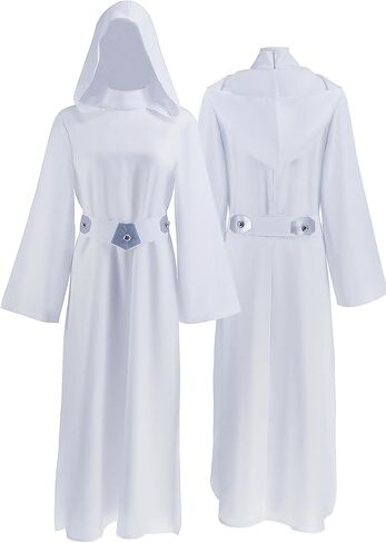 Womens Leia Costume Dress Adult Princess Cosplay Hooded Robe Halloween Tunic with Belt in Saudi Arabia