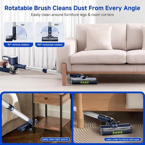 Cordless Vacuum Cleaner: 30KPA Powerful Suction Stick Vacuum, Anti-Tangle | Portable 6-in-1 Rechargeable Vacuum, Green LED Light, Ideal for Pet Hair, Low-Pile Carpets & Hard Floors-Dark Blue in Kuwait