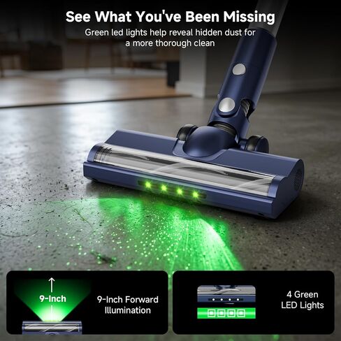 Cordless Vacuum Cleaner: 30KPA Powerful Suction Stick Vacuum, Anti-Tangle | Portable 6-in-1 Rechargeable Vacuum, Green LED Light, Ideal for Pet Hair, Low-Pile Carpets & Hard Floors-Dark Blue in Kuwait
