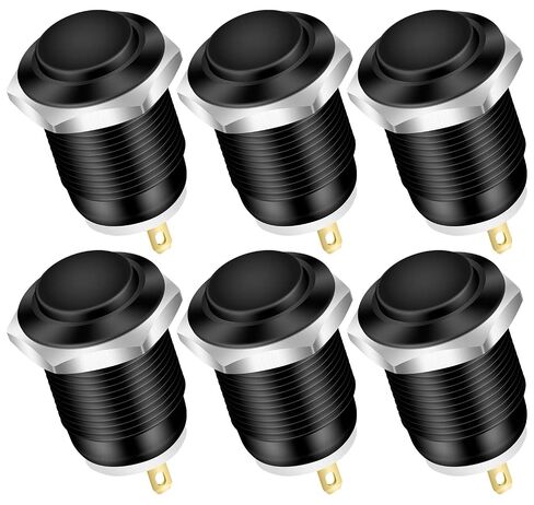 DaierTek 6 قطعة 12 فولت لحظة مفتاح بـزر دفع مقاوم للماء معدن أسود 12 مللي متر 1/2 ''صغير مستدير الطاقة الضغط على زر 2 دبوس دفع على in Kuwait