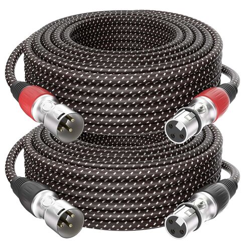 2 Pack Premium 25FT XLR Cables, Pure Copper for Pure Sound XLR Microphone Cable, Long-Lasting 3 Pin Gold-Plated Male to Female Balanced Mic Cable for Microphone, Mixer, DMX - Nylon Braided in Kuwait