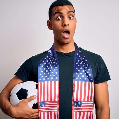 Ciieeo USA Soccer Scarf American Flag Fan Scarf, Football Supporter for Sports Events, Game Day Stadium, Patriotic Red White Blue Fan Accessories in Kuwait