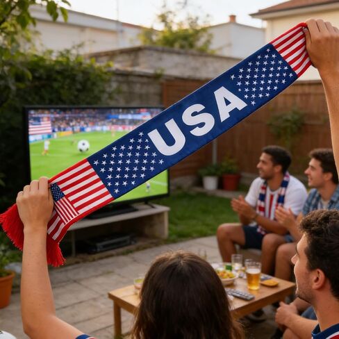 Ciieeo USA Soccer Scarf American Flag Fan Scarf, Football Supporter for Sports Events, Game Day Stadium, Patriotic Red White Blue Fan Accessories in Kuwait