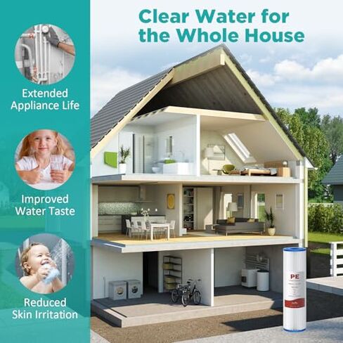 مجموعة مبيت فلتر المياه SimPure Whole House مقاس 10 بوصة (مجموعة واحدة)، 5 ميكرون 10 بوصة × 2.5 بوصة مرشحات مياه رواسب بوليستر مطوية (4 عبوات) in Kuwait