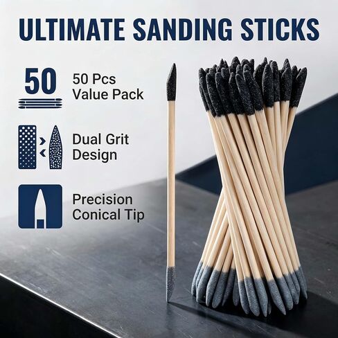 50 Pcs Double Ended Sanding Sticks 120/280 Grit Matchstick Sanding Tools 5.4 x 0.2 Inch Fine Detailing for Nails Plastic Models Wood Jewelry and Tight Spaces in Kuwait
