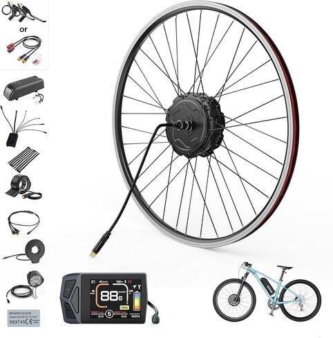 500W Electric Bike Conversion Kit - 125EVH 48V 350RPM Front Hub Motor, Upgraded Controller, LCD Display, PAS Sensor - Ebike Kit for City & Mountain Bikes, 44KMH / 27MPH in Kuwait