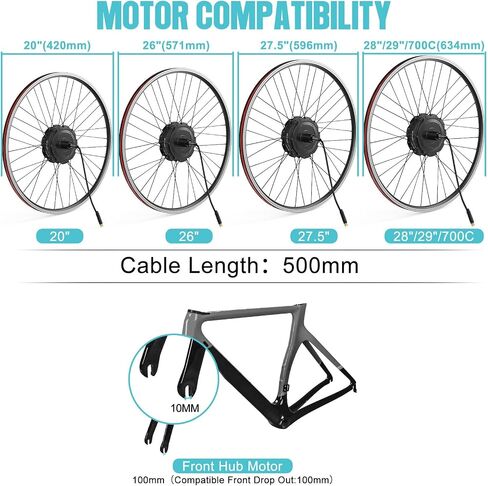 500W Electric Bike Conversion Kit - 125EVH 48V 350RPM Front Hub Motor, Upgraded Controller, LCD Display, PAS Sensor - Ebike Kit for City & Mountain Bikes, 44KMH / 27MPH in Kuwait