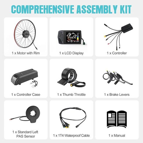 500W Electric Bike Conversion Kit - 125EVH 48V 350RPM Front Hub Motor, Upgraded Controller, LCD Display, PAS Sensor - Ebike Kit for City & Mountain Bikes, 44KMH / 27MPH in Kuwait