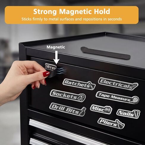 Magnetic Toolbox Labels, 15 PCS General Tool Box Organize Accessories, 3D-Printed Organization Labels, Reusable Tags with Double Sided Tapes for Steel Toolboxes, Carts, Drawers and Cabinets in Kuwait