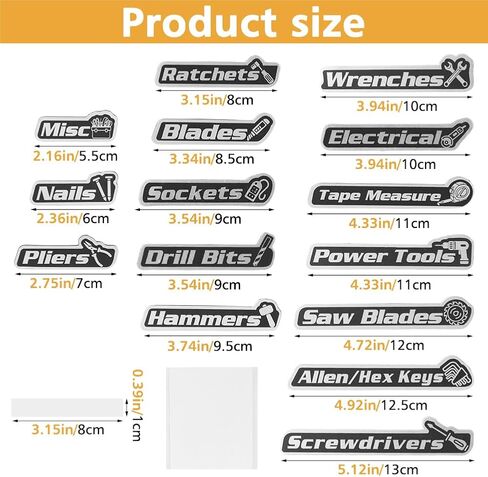 Magnetic Toolbox Labels, 15 PCS General Tool Box Organize Accessories, 3D-Printed Organization Labels, Reusable Tags with Double Sided Tapes for Steel Toolboxes, Carts, Drawers and Cabinets in Kuwait