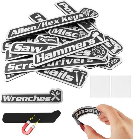 Magnetic Toolbox Labels, 15 PCS General Tool Box Organize Accessories, 3D-Printed Organization Labels, Reusable Tags with Double Sided Tapes for Steel Toolboxes, Carts, Drawers and Cabinets in Kuwait