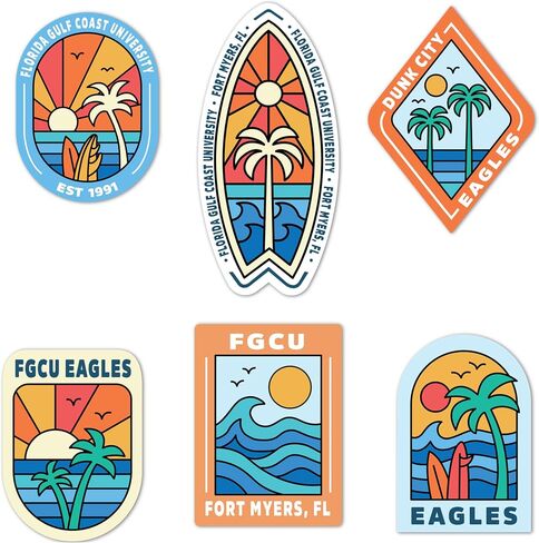 Desert Cactus Florida Gulf Coast University Sticker FGCU Eagles Vinyl Decals Laptop Water Bottle Car Scrapbook T2 (Type 2-Surfing) in Kuwait