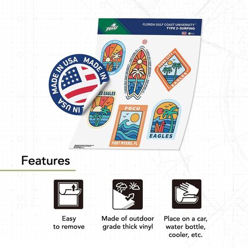 Desert Cactus Florida Gulf Coast University Sticker FGCU Eagles Vinyl Decals Laptop Water Bottle Car Scrapbook T2 (Type 2-Surfing) in Kuwait