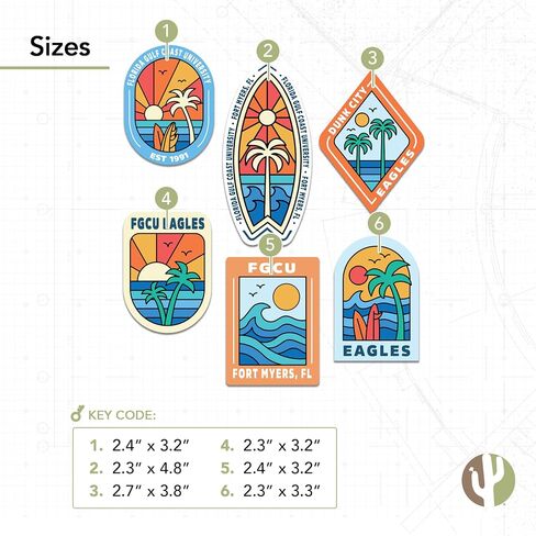 Desert Cactus Florida Gulf Coast University Sticker FGCU Eagles Vinyl Decals Laptop Water Bottle Car Scrapbook T2 (Type 2-Surfing) in Kuwait