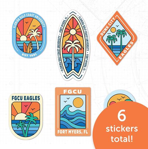 Desert Cactus Florida Gulf Coast University Sticker FGCU Eagles Vinyl Decals Laptop Water Bottle Car Scrapbook T2 (Type 2-Surfing) in Kuwait