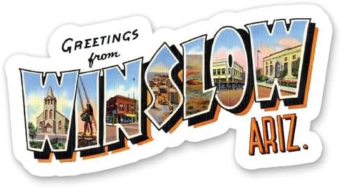 Squiddy Greetings from Winslow Arizona - ملصق فينيل لاصق للهاتف والكمبيوتر المحمول وزجاجة المياه (بعرض 4 بوصات) in Kuwait